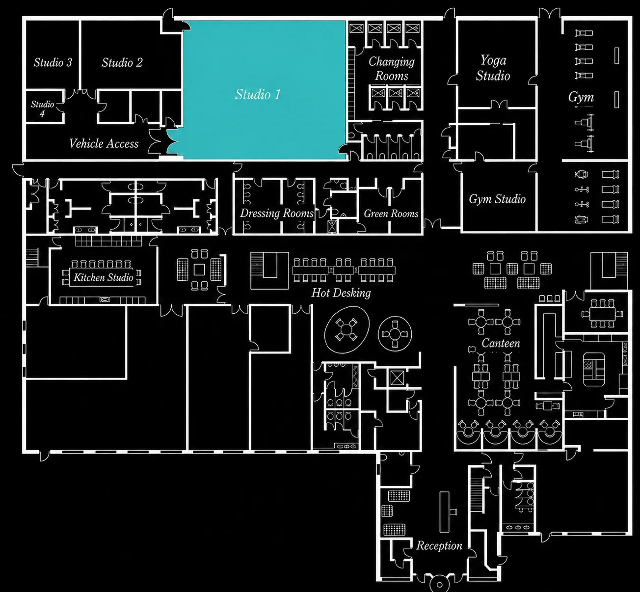 Floorplan with Studio 1 highlighted