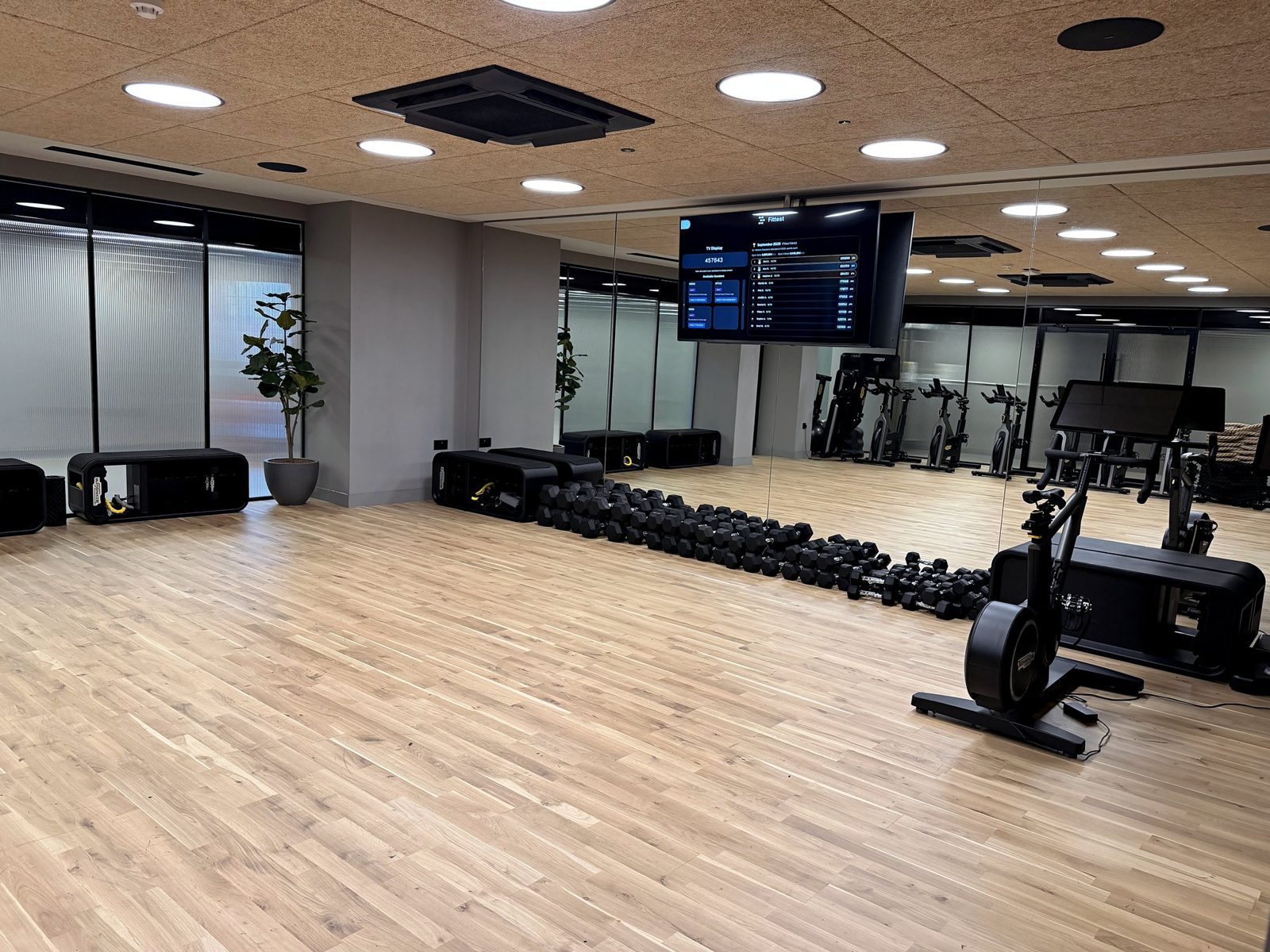 Yoga studio with screens