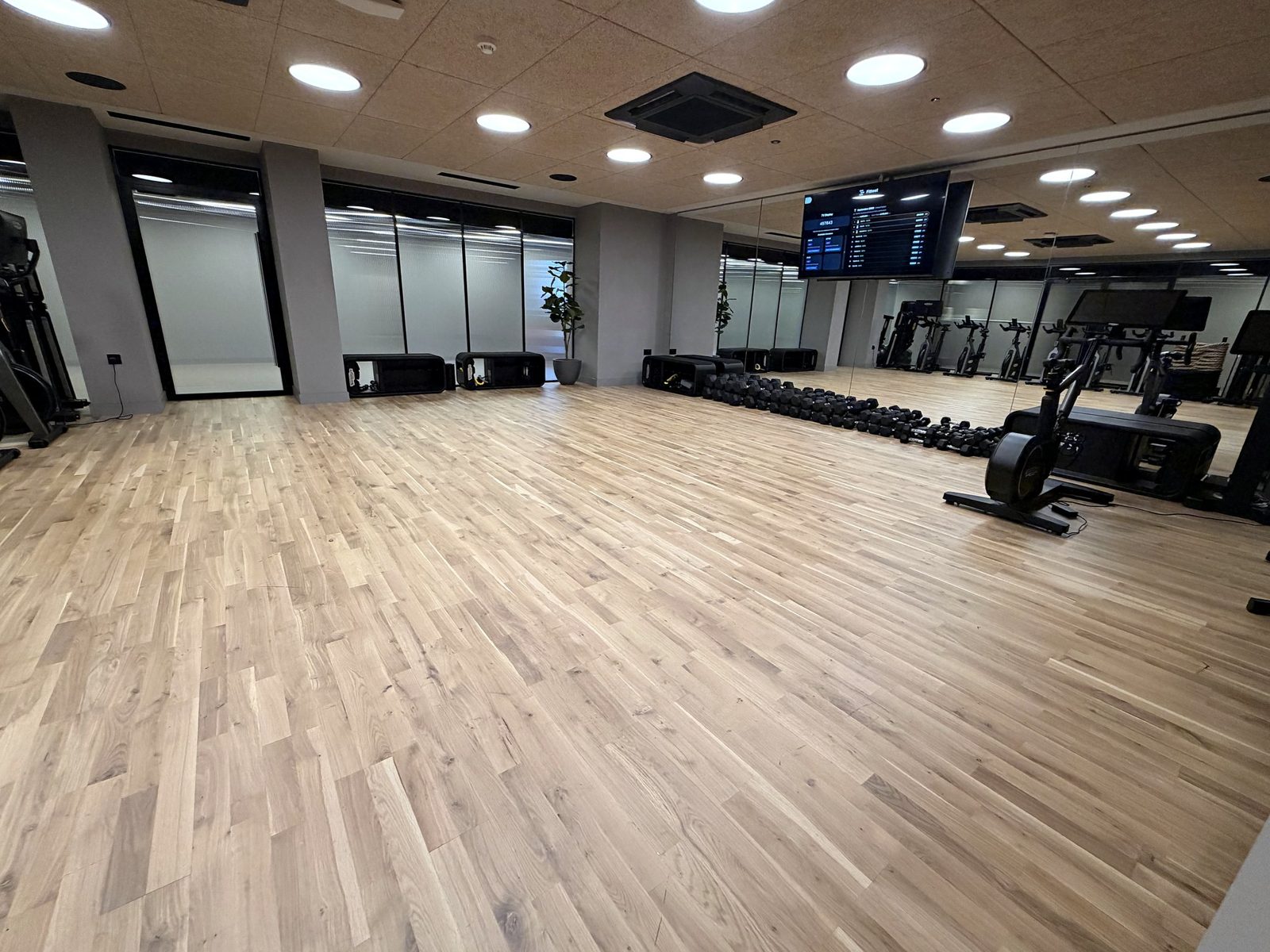 Wooden-floored yoga studio