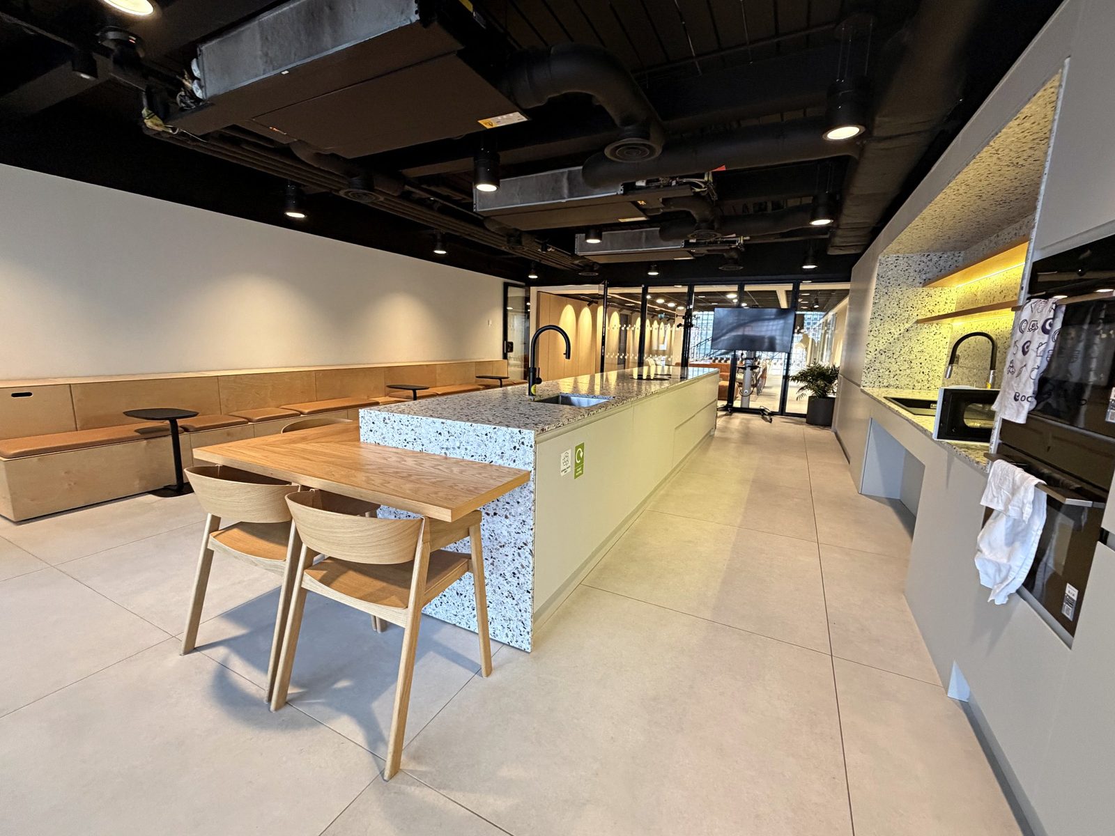 The kitchen from the seating side